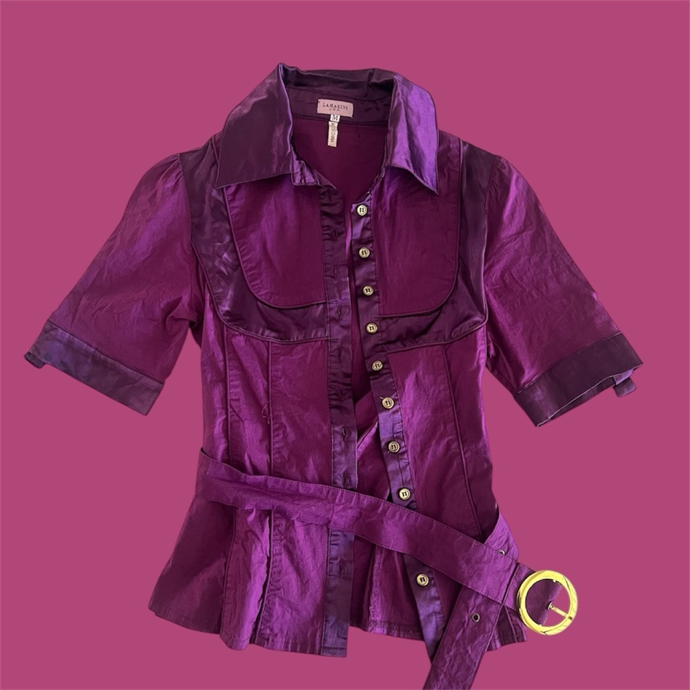 LA.MASINI USA Satin-Finish Button Up Top – Size M